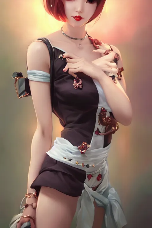 Image similar to a pin up and beautiful fashion charming dreamlke japan girl with lv jewelry, character art, art by artgerm lau and wlop and and ilya kuvshinov and john singer sargent, hyperdetailed, 8 k realistic, symmetrical, frostbite 3 engine, cryengine, dof, trending on artstation, digital art