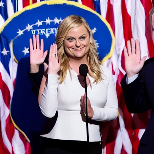 Prompt: Amy Poehler taking the oath of office as president of the united states