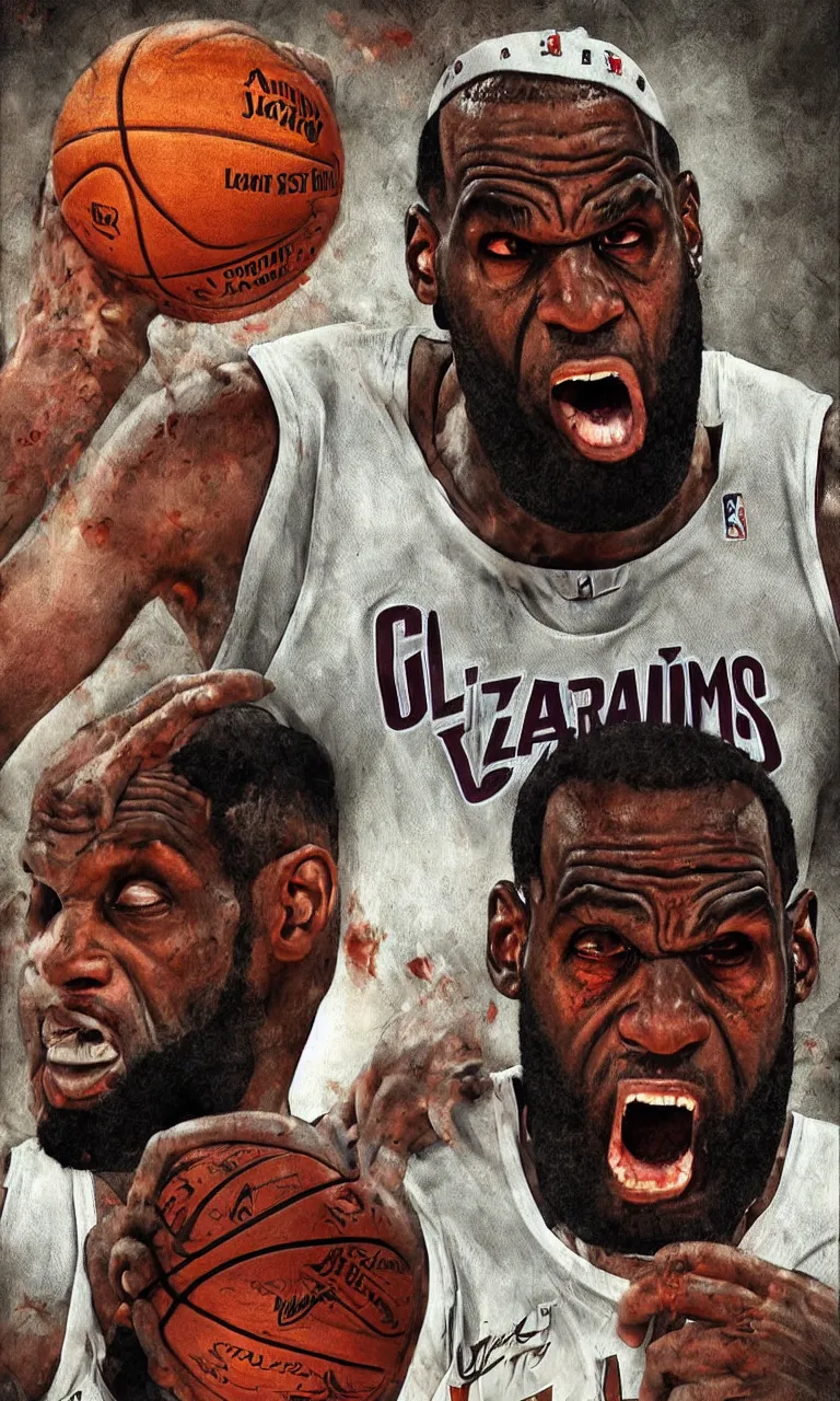 Image similar to a detailed digital art portait of angry undead lebron james, art by norman rockwell, pixar style