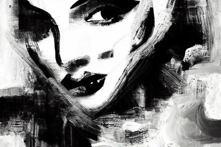 Image similar to the abstract painting of an image of a lady artistic flat illustration by by Patrick Guyton,creative art,soft colors mono chromatic, black color on white background