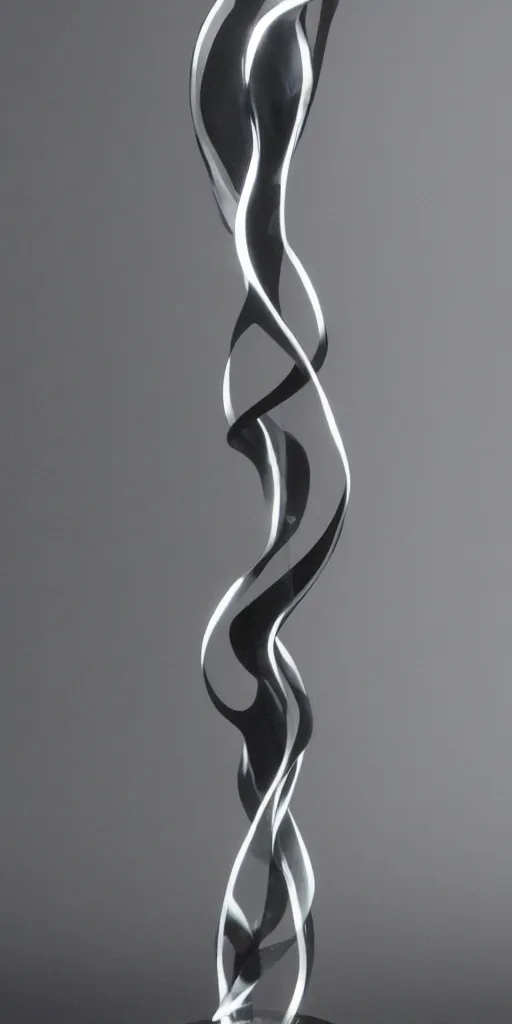 Prompt: a glass statue made of curves. plain black wall background