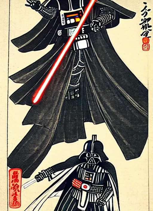 Image similar to darth vader as a yokai illustrated by kawanabe kyosai and toriyama sekien