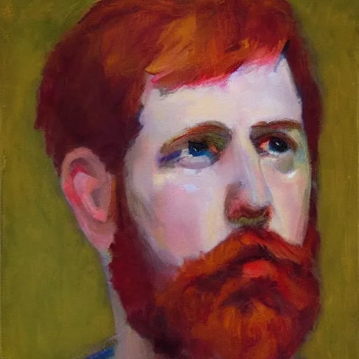 Image similar to a red headed man, impressionist, art, portrait,