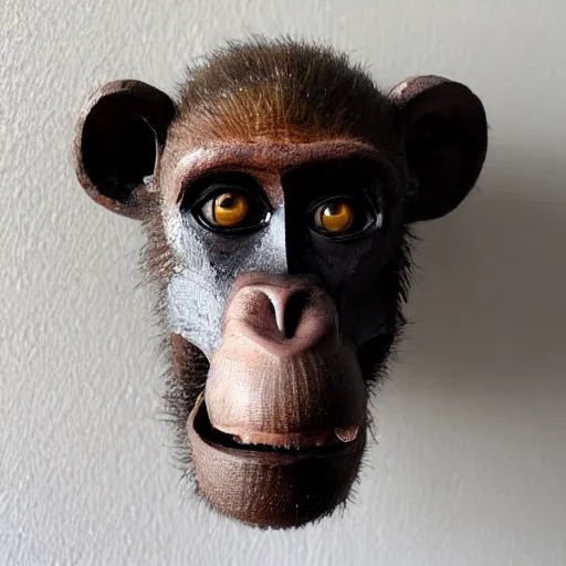 Image similar to portrait of a monkey head made of recycled materials from a bike shop, trending on artstation