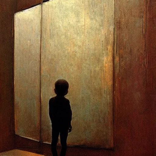Prompt: a child inside a hallway of mirrors, beksinski