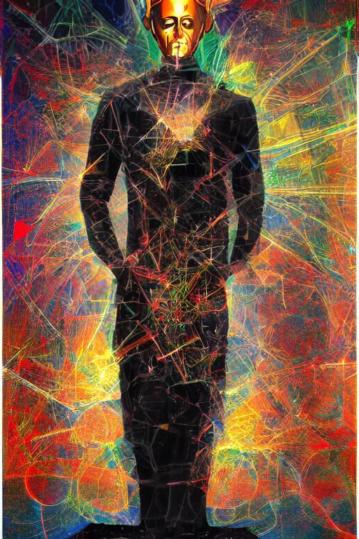 Prompt: deus ex machina ( god from the machine ), aristocratic pose, hyper realistic painting, digital art, glitch art