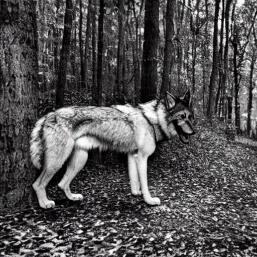 Prompt: giant wolf in blair witch project