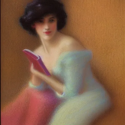 Prompt: woman with a book:: by Delphin Enjolras :: pastel on paper