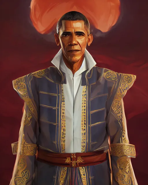 Image similar to an anime portrait of obama as a beautiful man wearing a filipino traditional barong tagalog from skyrim, by stanley artgerm lau, wlop, rossdraws, james jean, andrei riabovitchev, marc simonetti, and sakimichan, trending on artstation