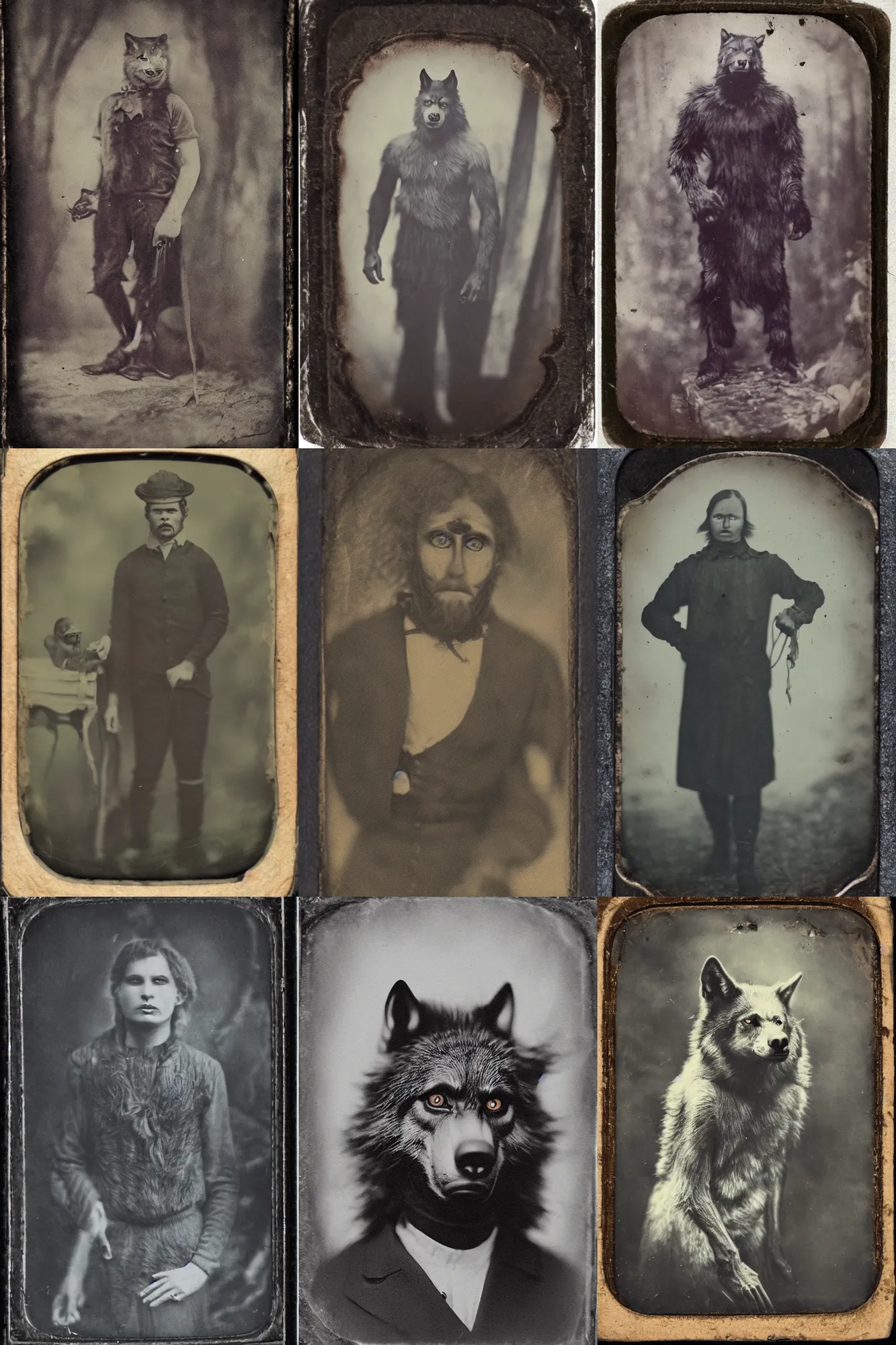 Prompt: an old tintype of the werewolf