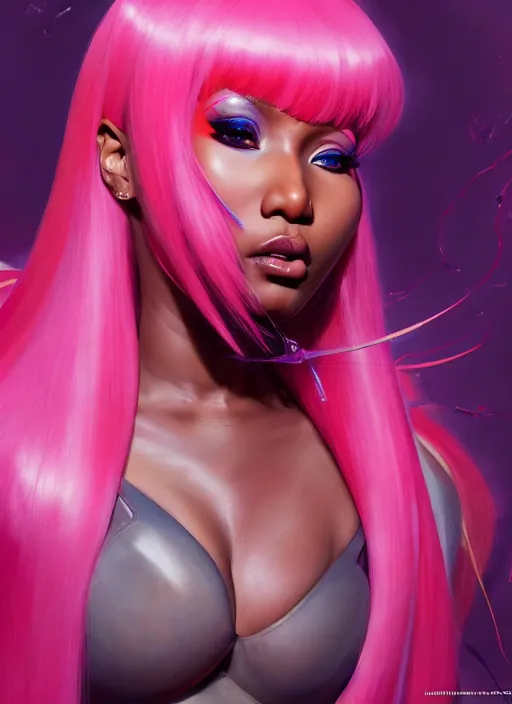 Image similar to nicki minaj, evangelion, au naturel, hyper detailed, digital art, trending in artstation, cinematic lighting, studio quality, smooth render, unreal engine 5 rendered, octane rendered, art style by klimt and nixeu and ian sprigger and wlop and krenz cushart