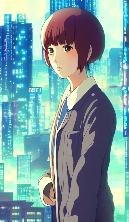 Prompt: anime fine details portrait of Eleven in front of cyberpunk moder city landscape on the background deep bokeh, close-up view, anime masterpiece by Studio Ghibli. 8k, sharp high quality anime, artstation