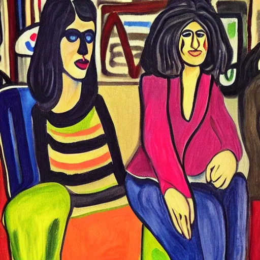 Prompt: two ravers at the club painted by Alice Neel