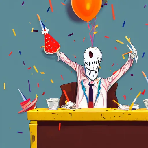 Image similar to man lawyer eating a birthday inside of a courtroom by alex pardee and nekro and petros afshar, unstirred paint, vivid color, cgsociety 4 k