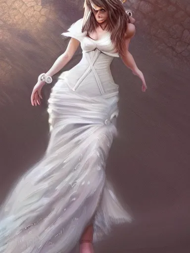 Prompt: a woman, wearing a cute white dress, strangling a lion. intricate, elegant, highly detailed, digital painting, artstation, concept art, sharp focus, illustration, by justin gerard and artgerm, 8 k