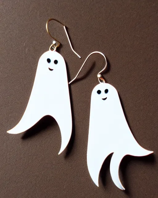 Prompt: cute funny ghost, 2 d lasercut earrings,