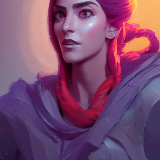 Image similar to beautiful female portrait, maya ali mage, gloomhaven, dynamic lighting, gaudy colors, octane render aesthetic, matte painting concept art, official fanart behance hd artstation by jesper ejsing, by rhads and makoto shinkai and lois van baarle and ilya kuvshinov and rossdraws