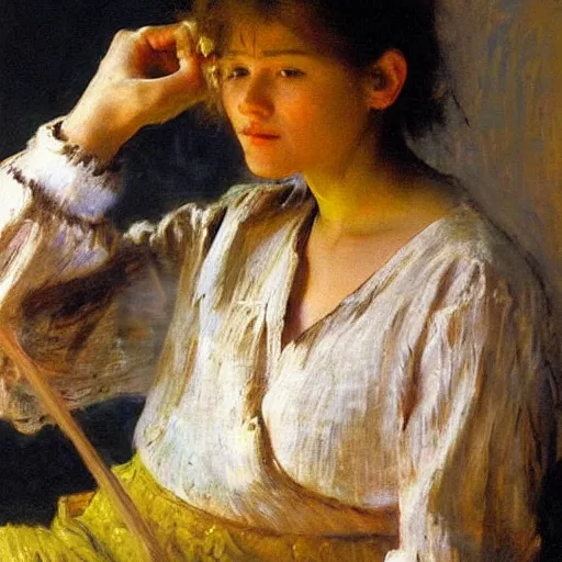 Image similar to high quality high detail painting by ilya repin, carpenter working, hd