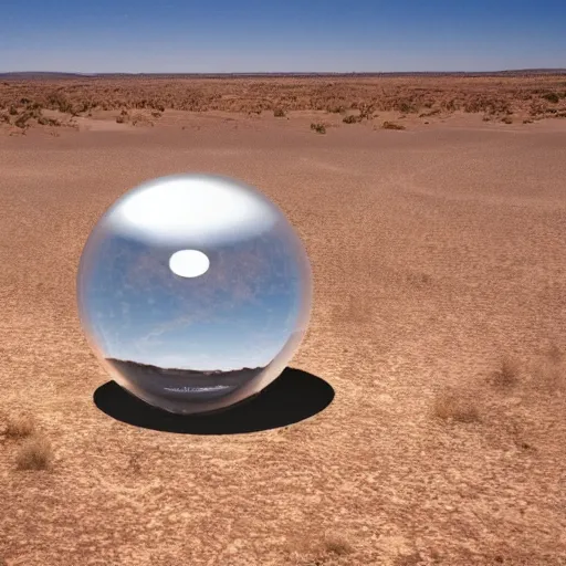 Prompt: a huge transparent sphere in a desert