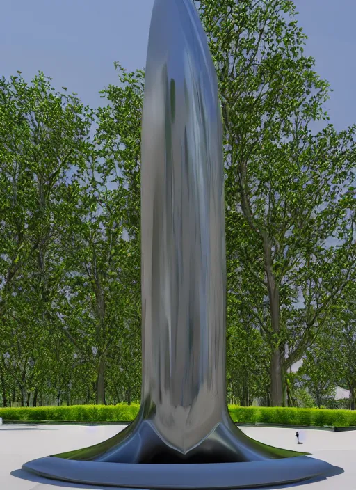 Image similar to highly detailed realistic architecture 3 d render of a huge high futuristic iridescent metallic stele sculpture in zaha hadid style standing in city park, archdaily, made in unreal engine 4 octane render