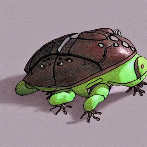 Prompt: A Toad riding beetle by Dice Tsutsumi, Makoto Shinkai, Studio Ghibli