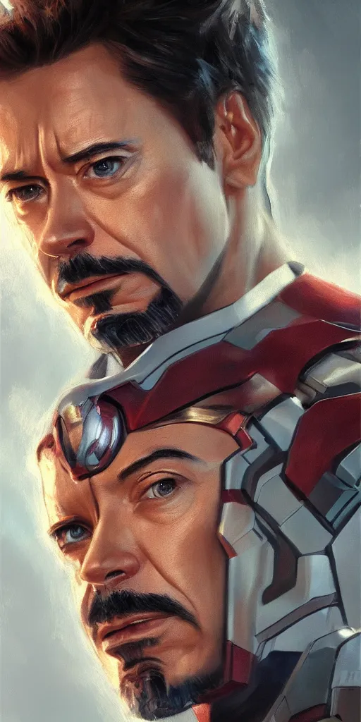 Image similar to concept art of tony stark, cinematic shot, oil painting by jama jurabaev, extremely detailed, brush hard, artstation, high quality, brush stroke