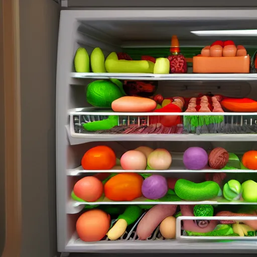 Prompt: open fridge full of worms, ray traced, global illumination, detailed, 4k
