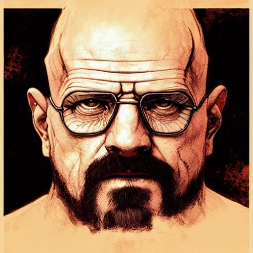 Image similar to Heisenberg as Kratos, highly detailed, digital painting, artstation, concept art, smooth, sharp focus, illustration, ArtStation, art by artgerm and greg rutkowski and alphonse mucha and J. C. Leyendecker and Edmund Blair Leighton and Katsuhiro Otomo and Geof Darrow and Phil hale and Ashley wood and Ilya repin and Charlie Bowater