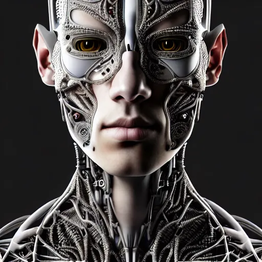 Image similar to ultra realist intricate detailed painting of a single attractive cyborg male, black scales on face and cyborg tech on body, symmetry accurate features, very intricate details, focus, high resolution, 4 k, artstyle alex ries and hiraku tanaka, award winning