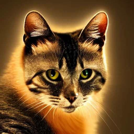 Prompt: a cat potrait, glowing, frontal view, cool looking, high resolution