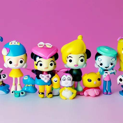 Prompt: product photograph of cute disney pop mart pucky series collection art toy popular collectible cute kawaii toys figures, octane render, hyper realistic, cute, kawaii, toys, plastic, vinyl, 8 k, white background,