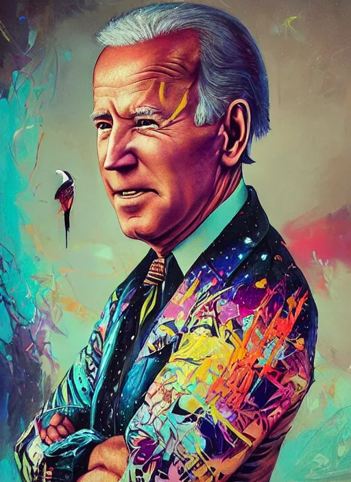 Prompt: beautiful portrait of Joe Biden, by Tristan Eaton, Stanley Artgermm, Tom Bagshaw, Greg Rutkowski, Carne Griffiths. trending on DeviantArt, face enhance, hyper detailed, trending on Artstation, 8k, masterpiece, graffiti paint, fine detail, full of color, intricate detail, golden ratio illustration