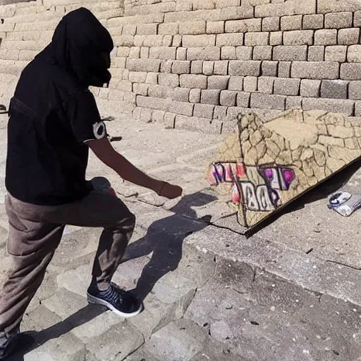 Image similar to gopniks vandalizing the pyramids