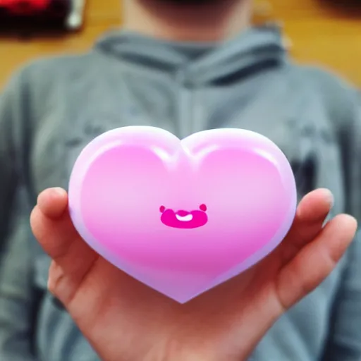 Image similar to a cute blobby character holding a heart, emoticon