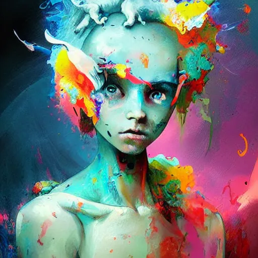 Prompt: artistic dirty art acrylic painting, paint brushstrokes and squeegeed dirty artwork, art by ross tran style reminiscent of illustrative children books, surreal, human figures, low tons colors, world leaders of terror 2 1 th century