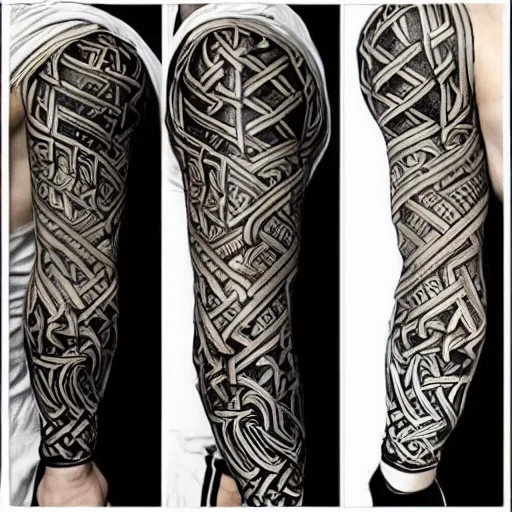 Prompt: intricate nordic viking ornamental knotwork tattoo sleeve with the transformers autobot logo