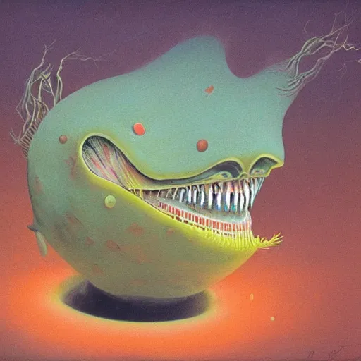 Prompt: a painting of a angler fish with a light in its mouth, a surrealist painting by zdzisław beksinski, behance contest winner, bioluminescence