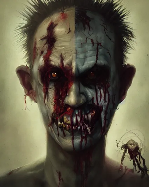 Image similar to hyper realistic photo portrait zombie clown cinematic, greg rutkowski, james gurney, mignola, craig mullins, brom