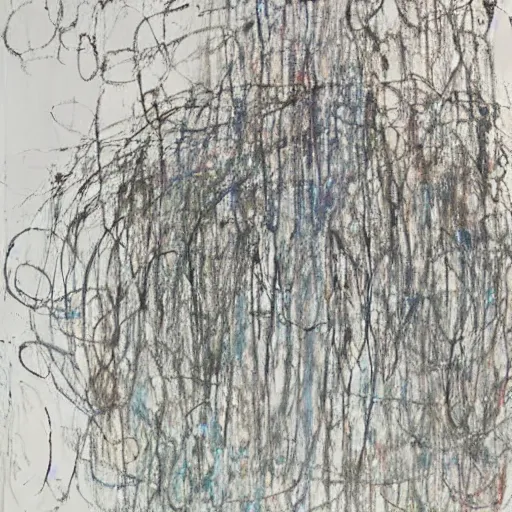 Image similar to large scale painting by cy twombly, high resolution art scan, swirling loops