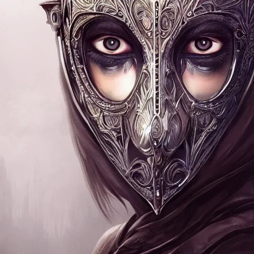 Image similar to Very very very very highly detailed epic photo of face with venetian mask, intricate, dystopian, sci-fi, extremely detailed, digital painting, artstation, concept art, smooth, sharp focus, illustration, intimidating lighting, incredible art by Artgerm and Anton Pieck