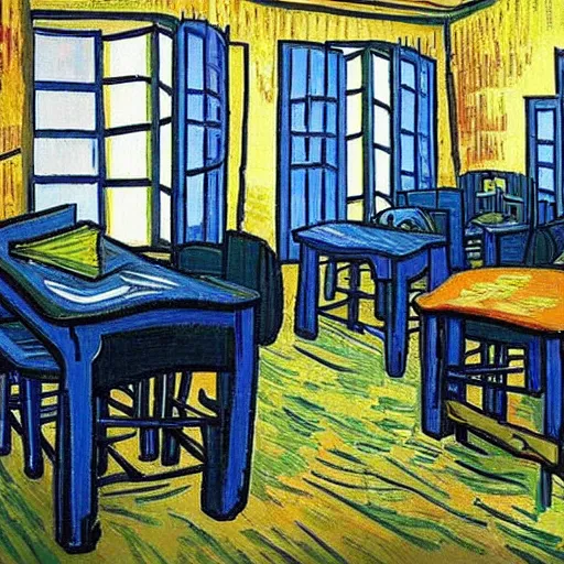 Image similar to school with prisoners van gogh style