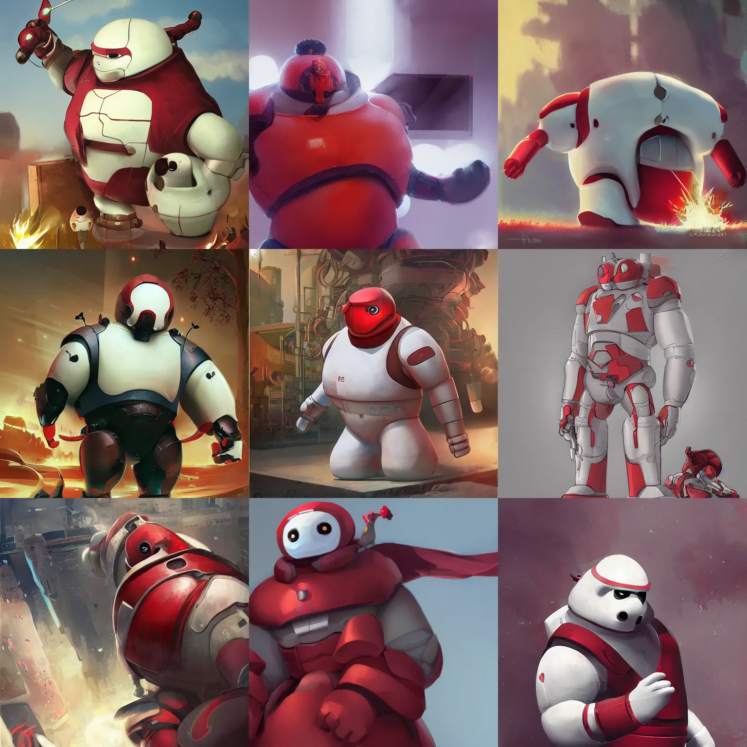Prompt: Baymax from Big Hero 6, red armor, artstation, digital art, by wlop