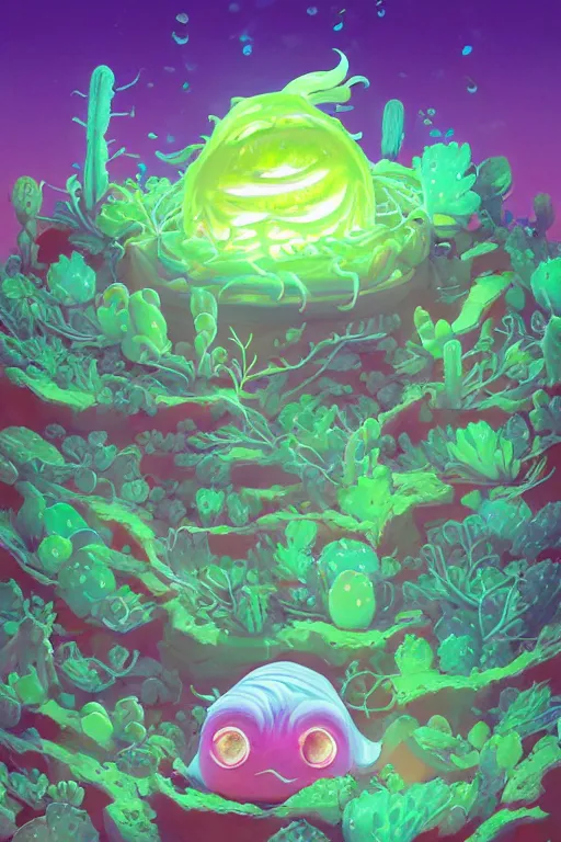 Image similar to roots cactus sushi cristal smurf ghost creature animal sushi cristal very big eye roots cactus elemental flush of force nature micro world fluo fishscale, behance hd by jesper ejsing, by rhads, makoto shinkai and lois van baarle, ilya kuvshinov, rossdraws radiating a glowing aura global illumination ray tracing hdr