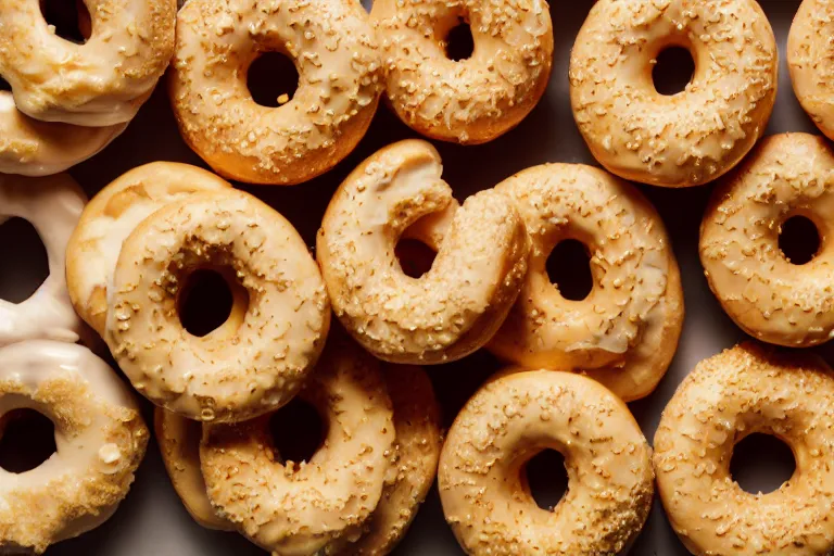 Prompt: dslr food photograph of cheerios donuts, 8 5 mm f 1. 8