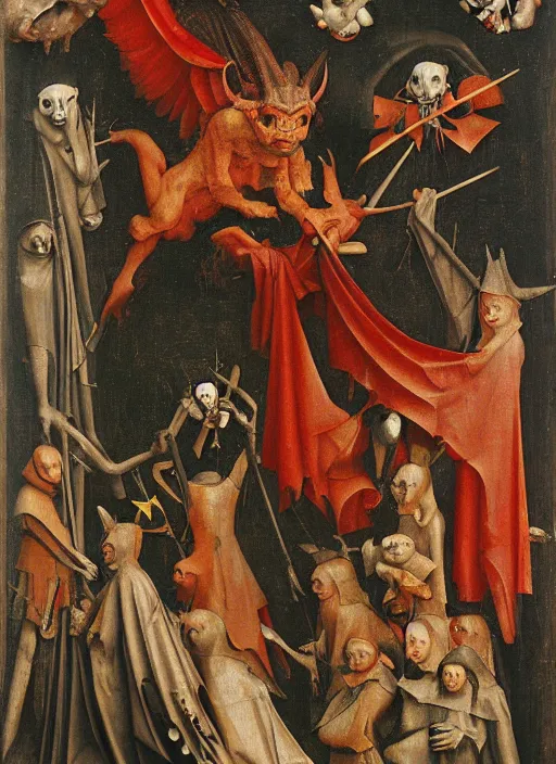 Image similar to red devil Gargoyle, Medieval painting by Jan van Eyck, Hieronymus Bosch, Florence