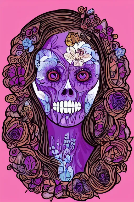 Image similar to portrait of a flower skeletor girl, art by milka oxana, sticker, colorful, illustration, highly detailed, simple, smooth and clean vector curves, no jagged lines, vector art, smooth