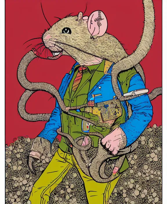 Image similar to a rat in the style of geof darrow, colorful