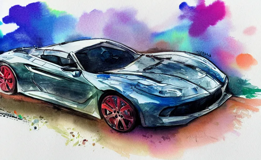 Image similar to colorful watercolor sketch, sport car