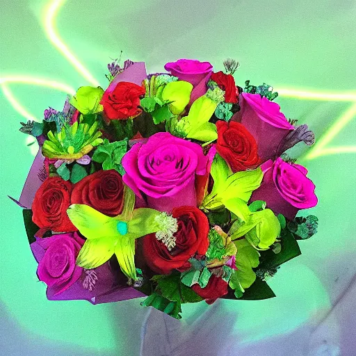 Image similar to a bouquet of bioluminescent roses