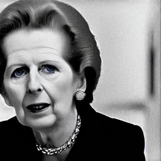 Image similar to A still of Margaret Thatcher as the Terminator in Terminator 2: Judgement Day (1991)